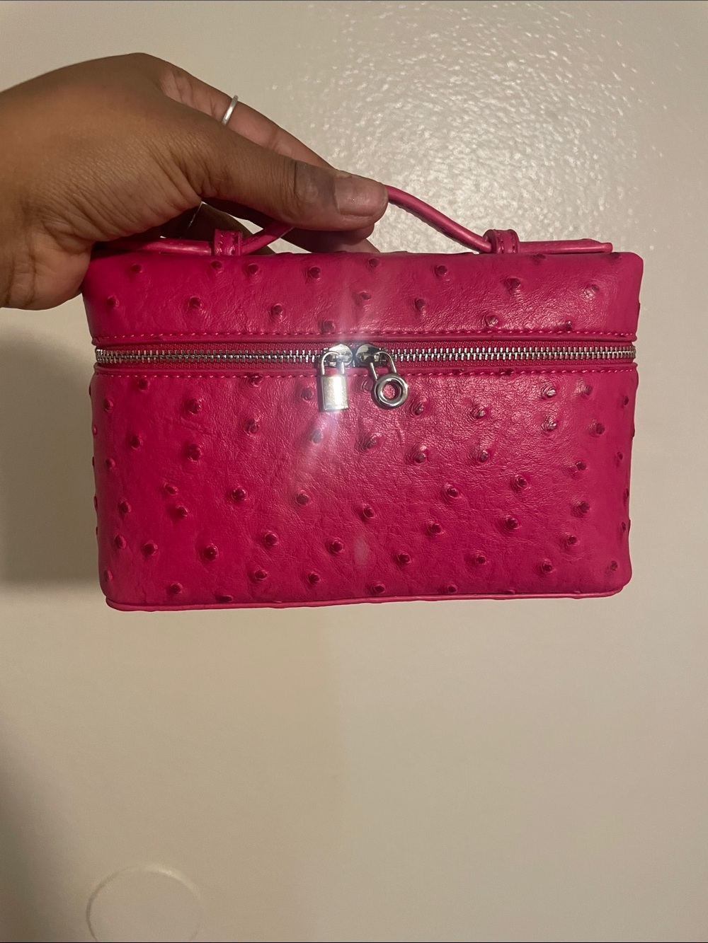 Fuchsia Textured Top-Handle Cosmetic Case